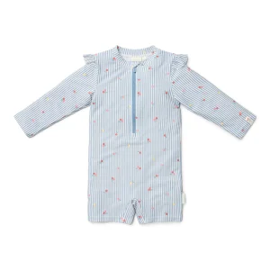 Little Dutch - Zwempak lange mouw - Blauw - Sunny Flowers