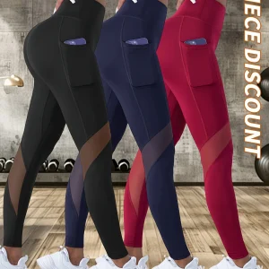 Lot de 3 leggings de yoga taille haute pour femme - Absorbant la transpiration