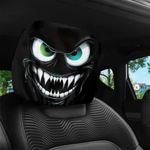 Lot de 2 housses d'appuie-tête noires imprimées pour voiture