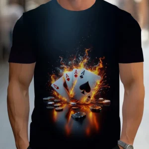 T-shirt noir pour homme avec motif dynamique de cartes de poker