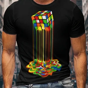 T-shirt imprimé cube 3D pour homme avec motif cube