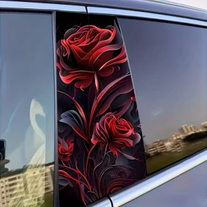 Lot de 2 autocollants roses rouges éclatantes pour voiture - Vinyle durable