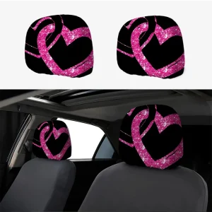 Lot de 2 housses d'appuie-tête de voiture à imprimé amour pailleté