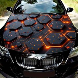Autocollants hexagonaux noirs avec lignes orange brillantes