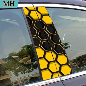 Lot de 2 autocollants de voiture de haute qualité, motif nid d'abeille jaune