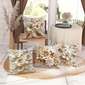Lot de 4 housses-de-coussin décoratives à motif floral 3D