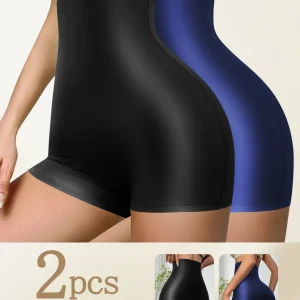 Lot de 2 boxers taille haute pour femme, en tissu huilé tendance